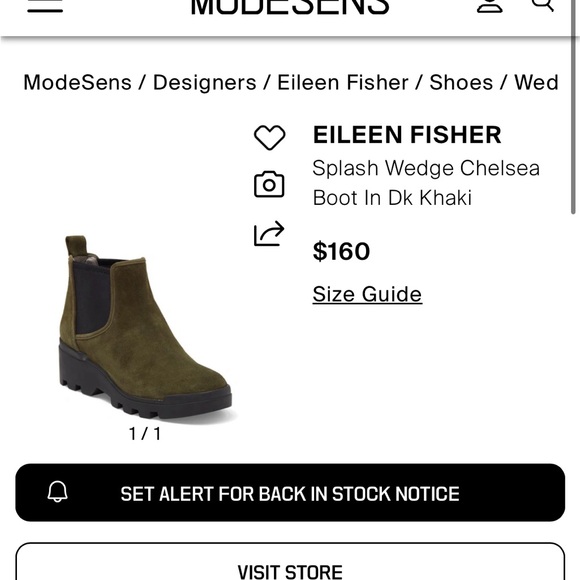 Size 11 EILEEN FISHER
Splash Wedge Chelsea Boot In Dk Khaki - Picture 2 of 5